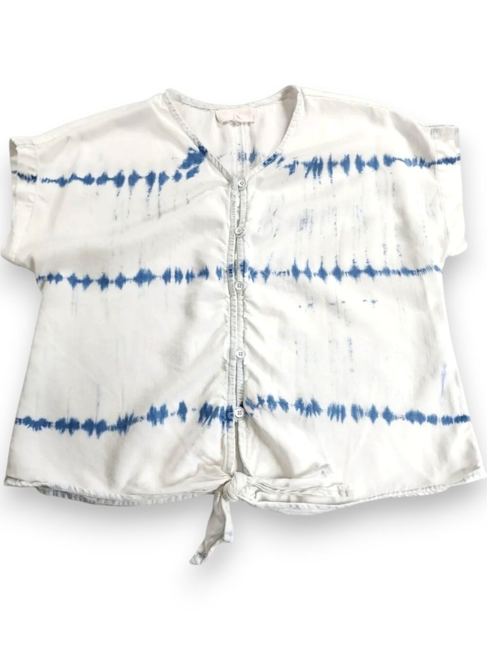 Bella Dahl White Blue Dye Tie Front Crop Blouse Size Girls 14/Womens XS
